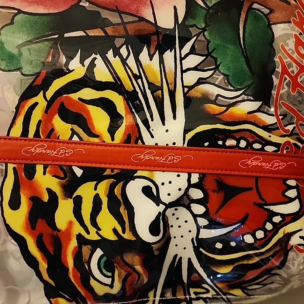 Ed Hardy Red Clear Tote Bag & Pouch NWT $160 MSRP - Picture 2 of 8